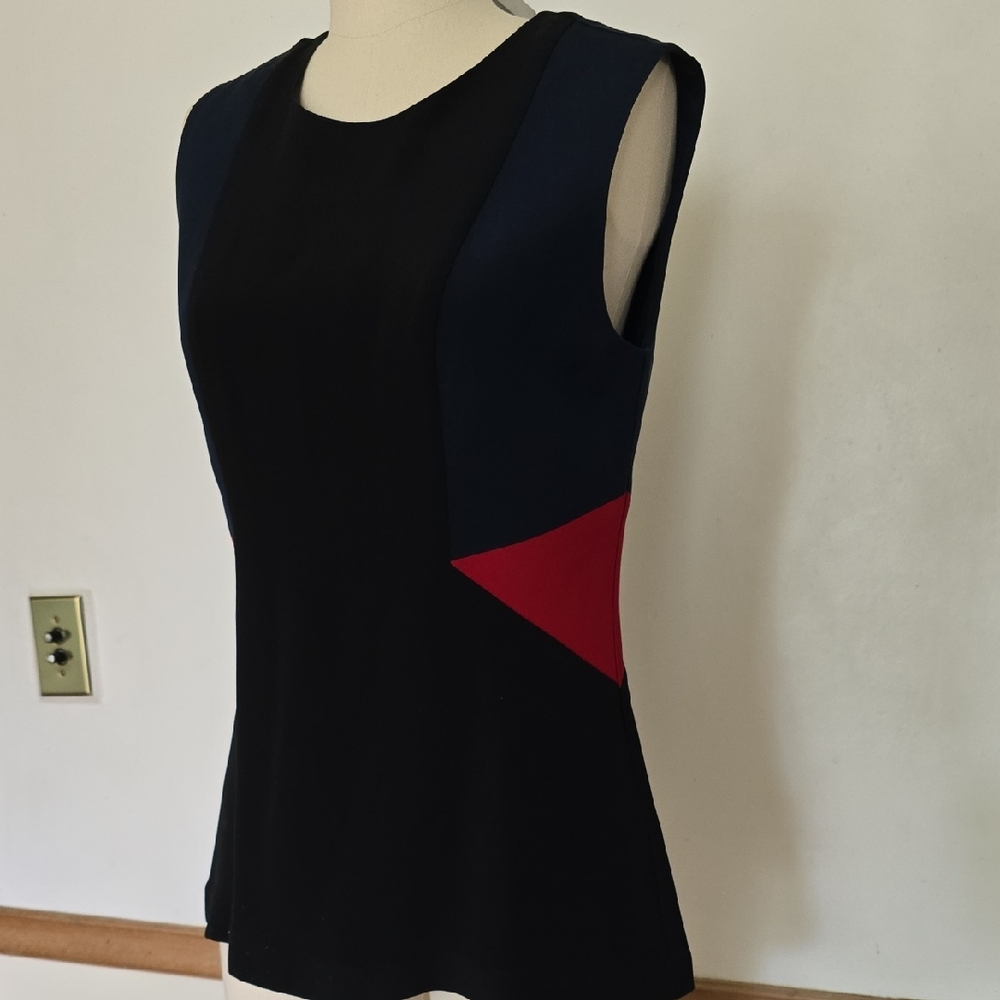 Ani Lee 100% Silk Sleeveless Black Blue and Red Women's Top Size 6